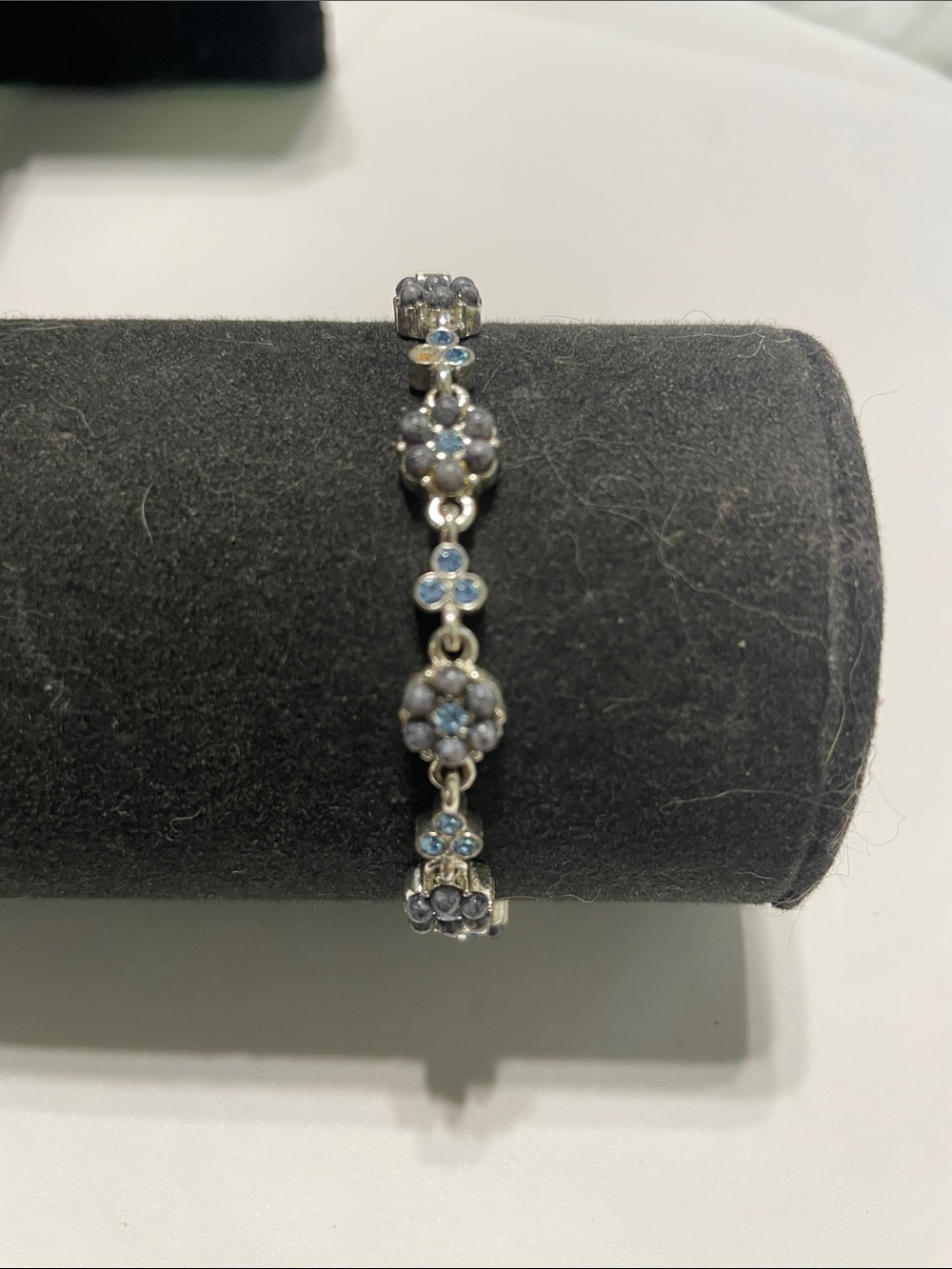 Silver Floral Blue Crystal Bracelet. 9/6/6
